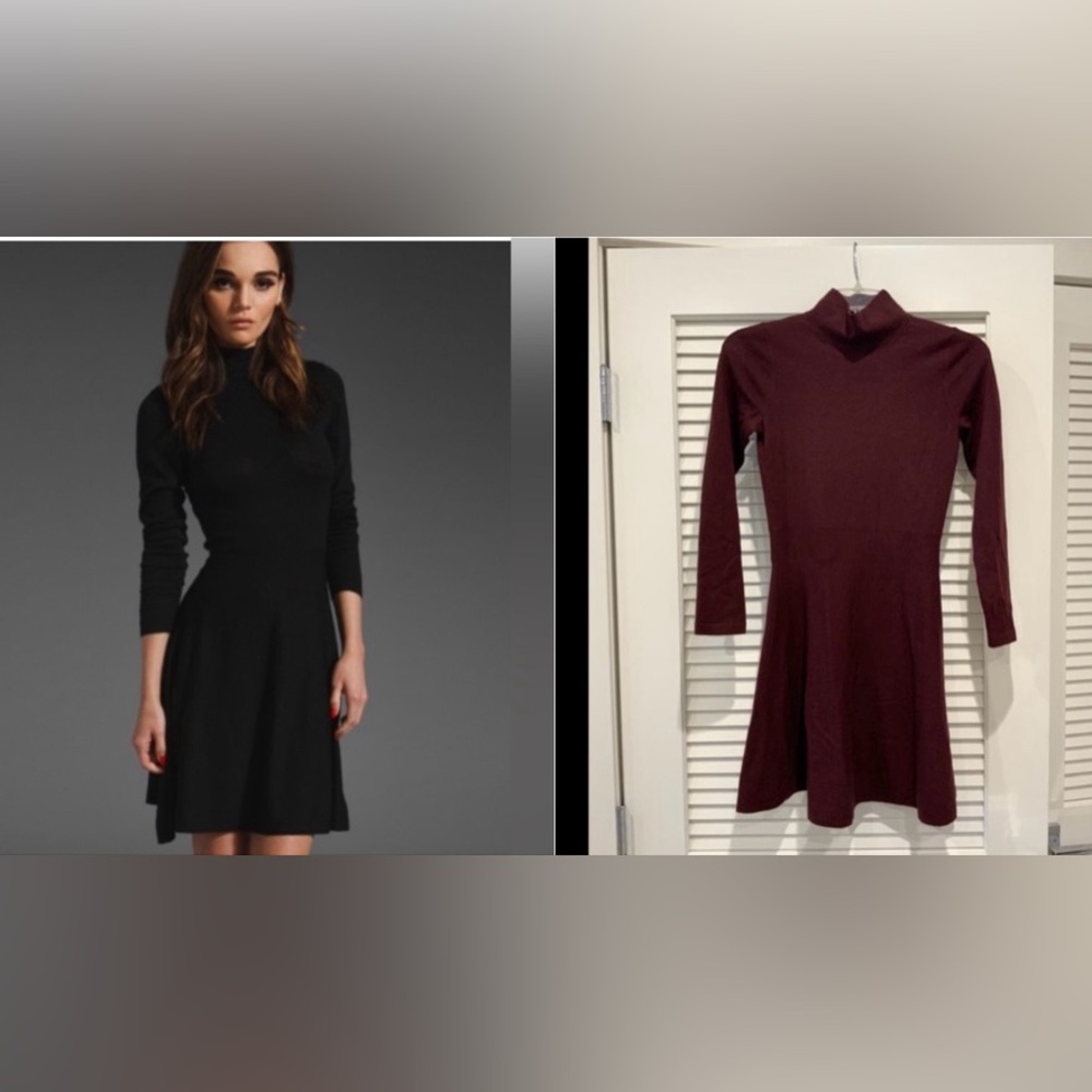 Theory Wool Sz P Maroon Burgundy Deep Red Wine Dress skater sweater knit 3/4